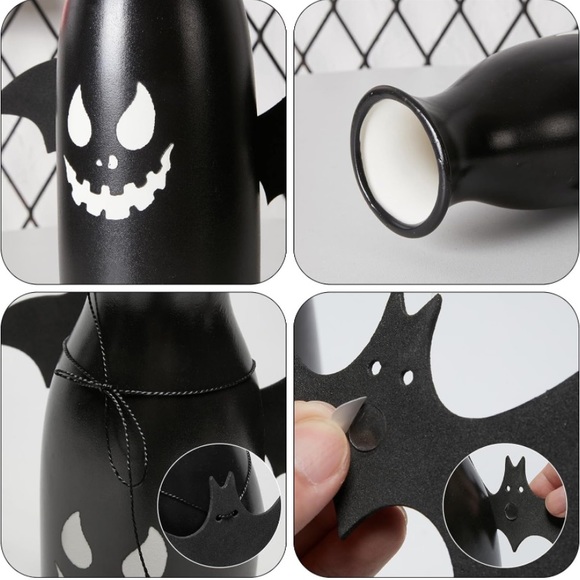 NIB Halloween 3-piece Ceramic Ghost Face Bat Wings Vase - Picture 7 of 9